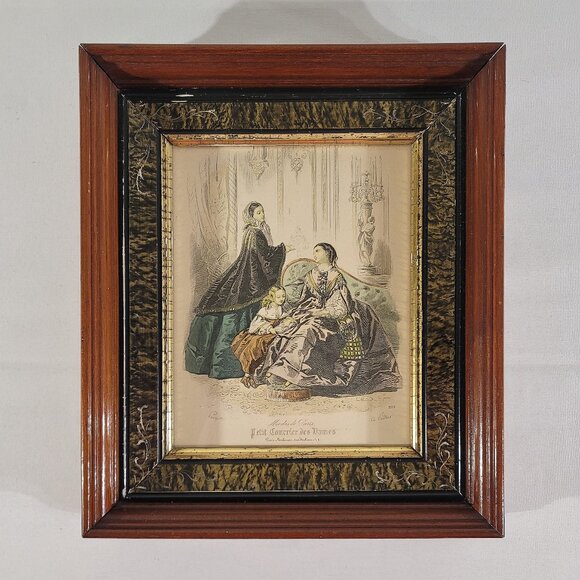 Antique Modes de Paris Framed Fashion Print "Petit Courrier des Dames" A Dortier
